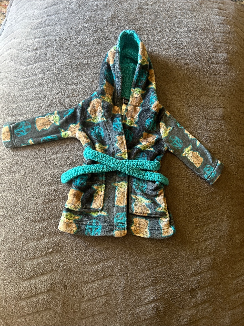 Star Wars Kids Hooded Robe in Teal and Gray with Grogu Print